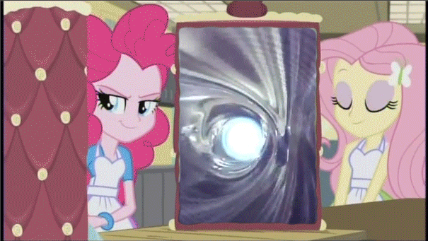 Size: 605x341 | Tagged: safe, banned from derpibooru, deleted from derpibooru, derpibooru import, fluttershy, pinkie pie, equestria girls, friendship games, animated, cake, doctor who, exploitable meme, food, fourth doctor, inside the cake meme, meme, obligatory pony, time vortex, tom baker
