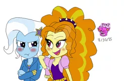 Size: 1024x670 | Tagged: safe, artist:resotii, banned from derpibooru, deleted from derpibooru, derpibooru import, adagio dazzle, trixie, equestria girls, blushing, female, lesbian, shipping, triagio, tsundere, tsunderixie, watermark