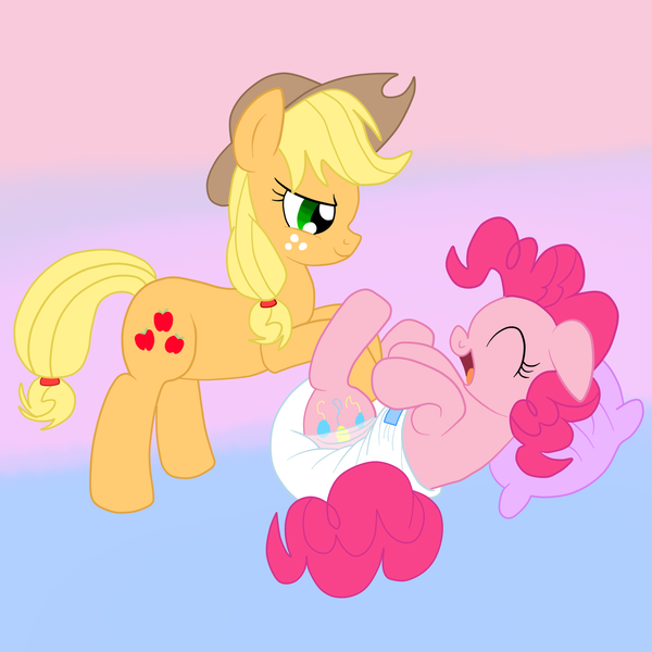 Size: 1500x1500 | Tagged: questionable, artist:ced75, artist:fillyscoots42, banned from derpibooru, deleted from derpibooru, derpibooru import, edit, applejack, pinkie pie, clean, clean diaper, diaper, diaper change, diaper fetish, diapering, fetish, image, png, poofy diaper