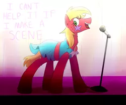 Size: 3000x2500 | Tagged: safe, artist:amarcato, banned from derpibooru, deleted from derpibooru, derpibooru import, big macintosh, earth pony, pony, brotherhooves social, big femboyintosh, crossdressing, crossover, image, male, microphone, orchard blossom, png, sadie's song, solo, stallion, steven universe