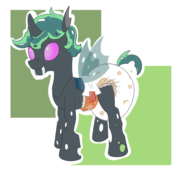 Size: 1181x1138 | Tagged: questionable, artist:vitriolink, banned from derpibooru, deleted from derpibooru, derpibooru import, oc, oc:bonded friendship, unofficial characters only, changeling, changelingified, diaper, diaper fetish, fetish, poofy diaper, solo, species swap