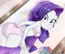 Size: 823x687 | Tagged: editor needed, suggestive, artist:charliexe, edit, rarity, equestria girls, ass, bent over, blushing, bra, breasts, butt, clothes, diaper, diaper edit, diaper fetish, embarrassed, embarrassed underwear exposure, female, fetish, frilly underwear, looking at you, looking back, looking back at you, looking over shoulder, panties, pink underwear, rearity, ribbon, sexy, solo, solo female, stupid sexy rarity, thong, underwear, undressing