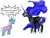 Size: 640x480 | Tagged: artist needed, source needed, safe, ponibooru import, nightmare moon, trixie, alicorn, pony, unicorn, female, mare, simple background, standing, text, white background