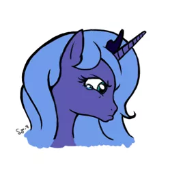 Size: 428x429 | Tagged: source needed, safe, artist:armaruana, ponibooru import, princess luna, alicorn, pony, bust, crying, female, mare, pouting, profile, s1 luna, simple background, solo, white background