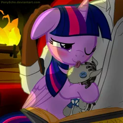 Size: 1500x1500 | Tagged: safe, artist:ponyecho, edit, smarty pants, twilight sparkle, twilight sparkle (alicorn), alicorn, human, pony, bedroom eyes, blushing, book, cuddling, cute, dark skin, ear scratch, featured image, female, fire, fireplace, floppy ears, holding a pony, hug, human on pony action, human on pony snuggling, image, interspecies, mare, one eye closed, petting, plushie, png, pony pet, ponyecho is trying to murder us, reading, scratching, show accurate, skin color edit, sleeping, smiling, snuggling, solo, twiabetes, twilove, weapons-grade cute, wholesome, wink