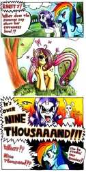 Size: 600x1193 | Tagged: safe, fluttershy, rainbow dash, rarity, pegasus, unicorn, comic, dragon ball z, female, mare, meme, over 9000