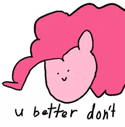 Size: 801x818 | Tagged: safe, artist:2merr, pinkie pie, earth pony, pony, /mlp/, 4chan, female, mare, misspelling, reaction image, simple background, smiling, solo, stylistic suck, text, white background