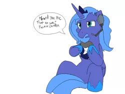 Size: 640x480 | Tagged: artist needed, source needed, safe, ponibooru import, princess luna, alicorn, pony, gamer luna, controller, female, headset, lidded eyes, mare, open mouth, s1 luna, simple background, solo, speech bubble, text, vulgar, white background