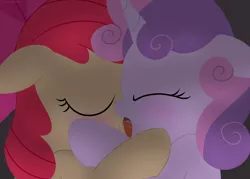Size: 3500x2500 | Tagged: suggestive, artist:dtcx97, apple bloom, scootaloo, sweetie belle, earth pony, pony, unicorn, art pack:sleepless nights, blushing, clubhouse, crusaders clubhouse, cutie mark crusaders, eyes closed, female, filly, foalcon, french kiss, kissing, lesbian, shipping, sloppy kissing, sweetiebloom