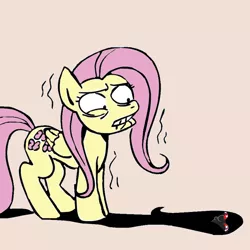Size: 1800x1800 | Tagged: safe, ponibooru import, fluttershy, pegasus, pony, dashface, female, lip bite, mare, ms paint, scared, shadow, shaking, simple background