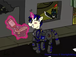 Size: 1600x1200 | Tagged: safe, artist:jiralightstalker, banned from derpibooru, deleted from derpibooru, derpibooru import, oc, oc:charm laces, oc:rainy day, unofficial characters only, fallout equestria, armor, drinking, power armor