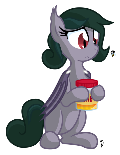 Size: 1815x2333 | Tagged: safe, artist:vito, banned from derpibooru, deleted from derpibooru, derpibooru import, oc, oc:milkshake honeymoon, unofficial characters only, bat pony, pony, food, honey, image, jar, png, sad, simple background, solo, transparent background