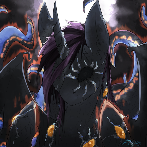 Size: 2048x2048 | Tagged: safe, artist:ryhaal, banned from derpibooru, deleted from derpibooru, derpibooru import, oc, oc:shrouded petal, unofficial characters only, pony, unicorn, body horror, cthulhu mythos, eldritch abomination, lovecraft, nightmare night, nyarlathotep, solo, tentacles