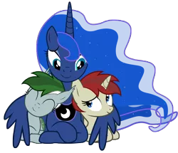 Size: 4862x4176 | Tagged: dead source, safe, artist:vito, banned from derpibooru, deleted from derpibooru, derpibooru import, princess luna, oc, oc:nightlight, oc:rosewood, bat pony, pony, vampire, vampony, absurd resolution, hug, prone, simple background, winghug