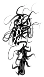 Size: 929x1610 | Tagged: grimdark, artist:sand-filled-scarecrow, banned from derpibooru, deleted from derpibooru, derpibooru import, oc, oc:macey, unofficial characters only, body horror, infestation, monochrome, solo, surreal, tentacles, trypophobia