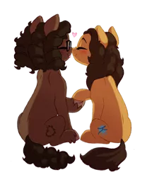 Size: 900x1080 | Tagged: safe, artist:lopoddity, banned from derpibooru, deleted from derpibooru, derpibooru import, oc, oc:bramble thorn, oc:kilala, unofficial characters only, blushing, boop, eyes closed, female, holding hooves, lesbian, lopolala, noseboop, shipping, simple background, tongue out, transparent background