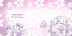 Size: 4000x2000 | Tagged: safe, artist:dilarus, banned from derpibooru, deleted from derpibooru, derpibooru import, applejack, meet-the-pones, apple stand, grand galloping gala, monochrome, professionalism, vulgar