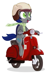 Size: 1934x2866 | Tagged: safe, artist:vito, banned from derpibooru, deleted from derpibooru, derpibooru import, oc, oc:hekesuh, unofficial characters only, bat pony, pony, clothes, fangs, helmet, moped, motorcycle, scarf, slit eyes, solo, vespa
