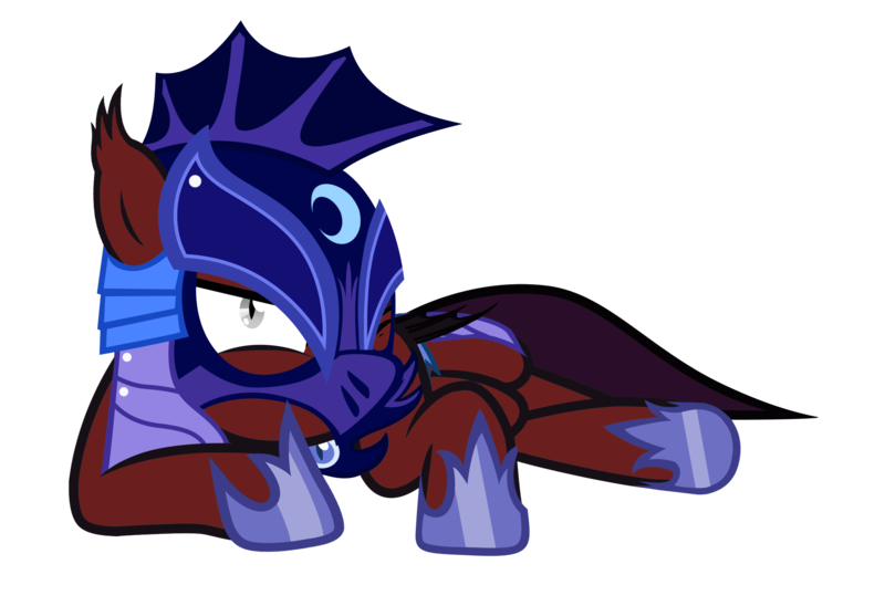 Size: 2135x1462 | Tagged: safe, artist:vito, banned from derpibooru, deleted from derpibooru, derpibooru import, edit, oc, oc:reddling, bat pony, pony, armor, full helmet, night guard, prone, simple background