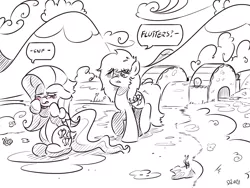 Size: 4000x3000 | Tagged: safe, artist:dilarus, banned from derpibooru, deleted from derpibooru, derpibooru import, fluttershy, rainbow dash, comic:the best of intentions, black and white, comic, grayscale, monochrome