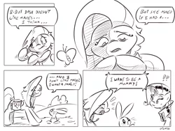 Size: 4000x3000 | Tagged: safe, artist:dilarus, banned from derpibooru, deleted from derpibooru, derpibooru import, angel bunny, fluttershy, rarity, comic:the best of intentions, black and white, comic, exclamation point, grayscale, interrobang, monochrome, question mark