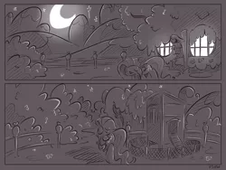 Size: 4000x3000 | Tagged: safe, artist:dilarus, banned from derpibooru, deleted from derpibooru, derpibooru import, fluttershy, comic:the best of intentions, black and white, comic, fluttershy's cottage, grayscale, monochrome, solo