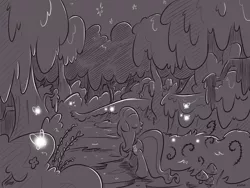 Size: 4000x3000 | Tagged: safe, artist:dilarus, banned from derpibooru, deleted from derpibooru, derpibooru import, fluttershy, comic:the best of intentions, black and white, comic, everfree forest, grayscale, monochrome, solo