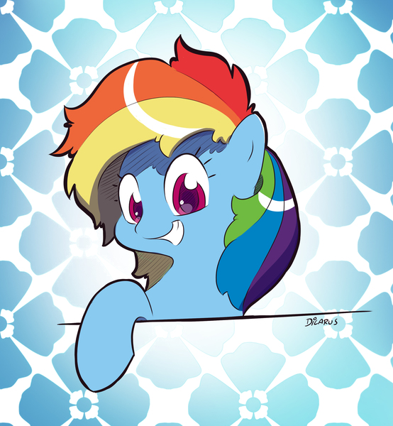 Size: 2484x2691 | Tagged: safe, artist:dilarus, banned from derpibooru, deleted from derpibooru, derpibooru import, rainbow dash, alternate hairstyle, smiling, solo