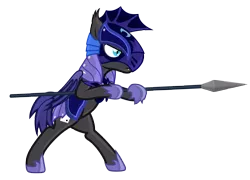 Size: 3001x2165 | Tagged: safe, artist:vito, banned from derpibooru, deleted from derpibooru, derpibooru import, oc, oc:au hasard, unofficial characters only, bat pony, pony, alternate timeline, armor, fangs, helmet, night guard, nightmare takeover timeline, royal guard, slit eyes, solo, spear, standing, weapon