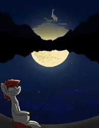 Size: 700x900 | Tagged: safe, artist:input-command, banned from derpibooru, deleted from derpibooru, derpibooru import, oc, oc:upside, unofficial characters only, acrophobia, fishing, gravity, moon, upside down