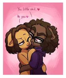 Size: 900x1057 | Tagged: safe, artist:lopoddity, banned from derpibooru, deleted from derpibooru, derpibooru import, oc, oc:bramble thorn, oc:kilala, unofficial characters only, female, hug, lesbian, lopolala, no u, shipping, simple background, vulgar