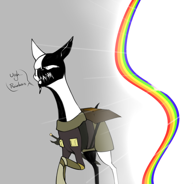 Size: 1514x1442 | Tagged: safe, artist:sand-filled-scarecrow, banned from derpibooru, deleted from derpibooru, derpibooru import, oc, oc:negative, unofficial characters only, crossover, rainbows, solo, superbrothers: sword & sworcery ep, ugh... rainbows