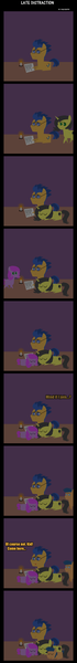 Size: 1108x9484 | Tagged: safe, artist:paulysentry, banned from derpibooru, deleted from derpibooru, derpibooru import, first base, flash sentry, oc, oc:pauly sentry, oc:reggie sentry, pony, candle, paper, pointy ponies, prone, sleeping