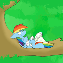 Size: 900x900 | Tagged: safe, artist:input-command, banned from derpibooru, deleted from derpibooru, derpibooru import, rainbow dash, animated, bandage, cast, floppy ears, injured, pillow, solo, tree