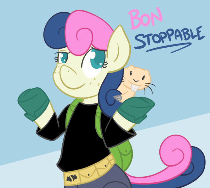 Size: 778x700 | Tagged: safe, artist:atlur, banned from derpibooru, deleted from derpibooru, derpibooru import, bon bon, sweetie drops, naked mole rat, pony, bipedal, bonafied, bonpun, clothes, crossover, freckles, kim possible, pun, ron stoppable, rufus, shrug, solo