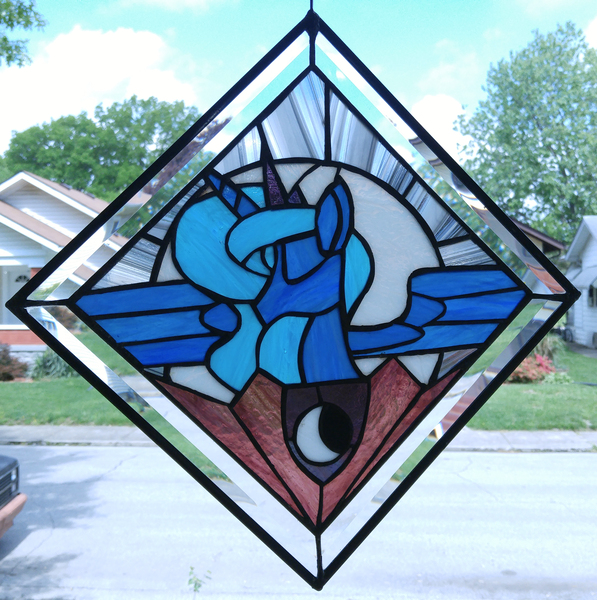 Size: 2972x2988 | Tagged: safe, artist:southparktaoist, artist:tjglass, banned from derpibooru, deleted from derpibooru, derpibooru import, princess luna, irl, photo, photo moon, stained glass, stained glass (irl)