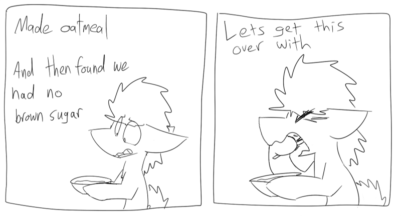 Size: 900x486 | Tagged: safe, artist:dogstomp, artist:input-command, banned from derpibooru, deleted from derpibooru, derpibooru import, animated, comic, comic diary, daily comic, dogstomp, food, monochrome, oatmeal, oats, solo
