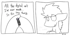 Size: 900x442 | Tagged: safe, artist:dogstomp, artist:input-command, banned from derpibooru, deleted from derpibooru, derpibooru import, comic diary, daily comic, dogstomp, flash drive, monochrome, solo