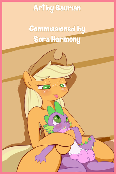 Size: 2000x3000 | Tagged: suggestive, artist:saurian, banned from derpibooru, deleted from derpibooru, derpibooru import, applejack, spike, comic:special breakfast, :p, afterglow, aftersex, applespike, apron, blushing, clothes, comic, female, foalcon, girly, male, shipping, silly, sissy, sitting, straight, tongue out, underage