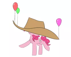 Size: 1500x1200 | Tagged: safe, artist:input-command, banned from derpibooru, deleted from derpibooru, derpibooru import, pinkie pie, balloon, giant hat, hat, oversized hat, solo, wat