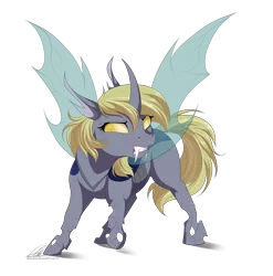 Size: 2312x2336 | Tagged: safe, artist:dvixie, banned from derpibooru, deleted from derpibooru, derpibooru import, derpy hooves, oc, oc:changeling derpy, changeling, changelingified, fangs, female, simple background, solo, species swap, transparent background