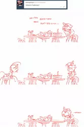 Size: 1280x1923 | Tagged: safe, artist:dilarus, banned from derpibooru, deleted from derpibooru, derpibooru import, fluttershy, trixie, pony, unicorn, meet-the-pones, abuse, alone, ask, birthday, cake, comic, female, flutterbuse, food, mare, monochrome, sad, tumblr