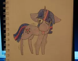 Size: 2573x2000 | Tagged: safe, artist:input-command, banned from derpibooru, deleted from derpibooru, derpibooru import, twilight sparkle, :p, bangs, big eyes, crying, hair over eyes, sad, solo, tongue out, traditional art, wobbly