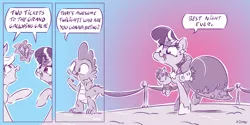 Size: 4000x2000 | Tagged: safe, artist:dilarus, banned from derpibooru, deleted from derpibooru, derpibooru import, applejack, smarty pants, spike, twilight sparkle, meet-the-pones, clothes, comic, dress, gala dress, grand galloping gala