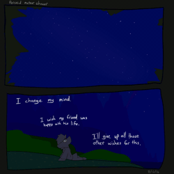 Size: 800x800 | Tagged: safe, artist:dogstomp, artist:input-command, banned from derpibooru, deleted from derpibooru, derpibooru import, animated, comic diary, daily comic, gif, make a wish, shooting stars, solo