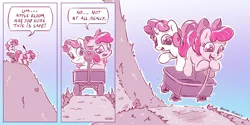 Size: 4000x2000 | Tagged: safe, artist:bobdude0, artist:dilarus, banned from derpibooru, deleted from derpibooru, derpibooru import, apple bloom, sweetie belle, earth pony, pony, unicorn, meet-the-pones, adorabloom, bouncing, bow, calvin and hobbes, collaboration, comic, cute, diasweetes, duo, everything went better than expected, female, filly, floppy ears, frown, hair bow, open mouth, smiling, wagon, wide eyes, worried