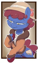 Size: 1003x1632 | Tagged: safe, artist:dilarus, banned from derpibooru, deleted from derpibooru, derpibooru import, oc, oc:sandwich, unofficial characters only, 1920s, cheek fluff, clothes, cute, freckles, hat, jacket, solo
