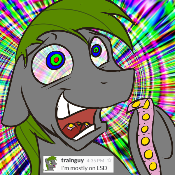 Size: 800x800 | Tagged: safe, artist:acesential, banned from derpibooru, deleted from derpibooru, derpibooru import, oc, oc:trainguy, unofficial characters only, acid, acid trip, blotter paper, drugs, lsd, psychedelic, solo, text