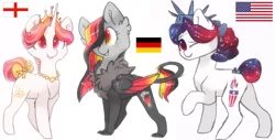 Size: 1972x1000 | Tagged: safe, artist:hiccupsdoesart, banned from derpibooru, deleted from derpibooru, derpibooru import, oc, ponified, hippogriff, pony, american flag, england, flag, germany, nation ponies, original art, united states