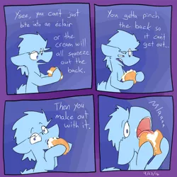 Size: 900x900 | Tagged: safe, artist:dogstomp, artist:input-command, banned from derpibooru, deleted from derpibooru, derpibooru import, comic, comic diary, daily comic, eclair, food, solo, tutorial